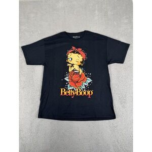 Betty Boop Shirt Mens Extra Large Black Red Rose Cartoon Graphic Tee 2023 Cotton
